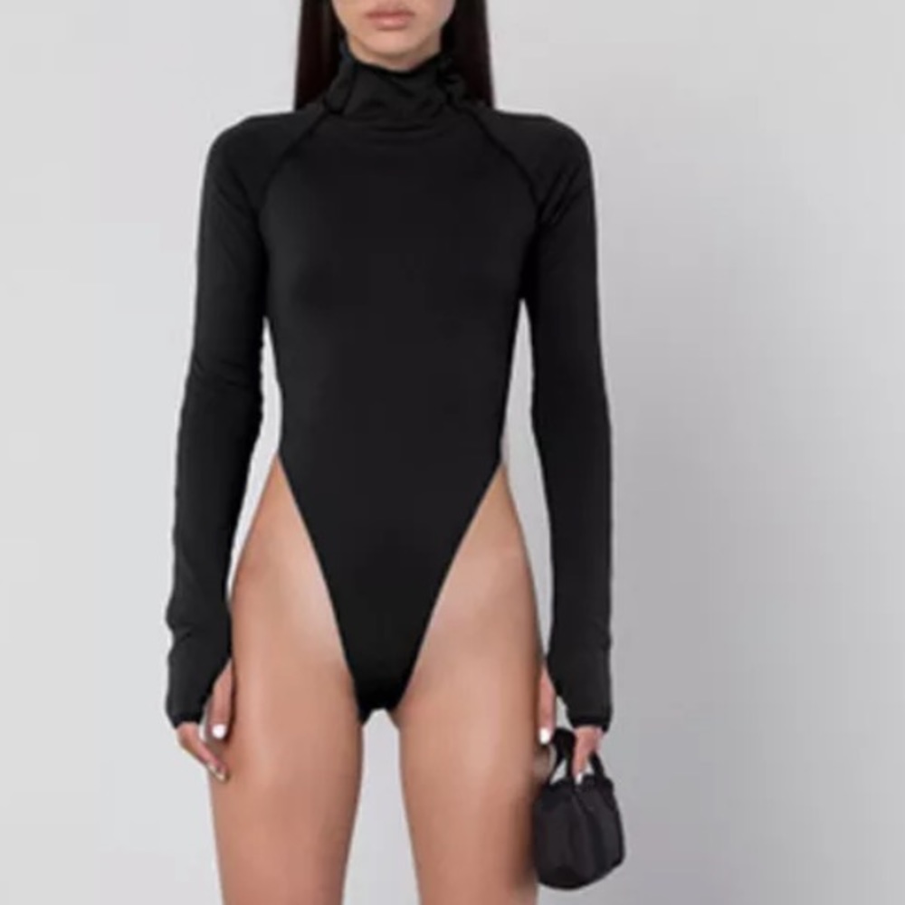 High cut turtleneck long sleeve bodysuit sexy romper goth glam rave festival new